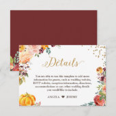 Najaarsbijeenkomst van Floral Pumpkin Gold Wedding Informatiekaartje (Voorkant / Achterkant)