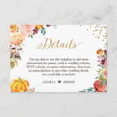 Najaarsbijeenkomst van Floral Pumpkin Gold Wedding Informatiekaartje (Voorkant)