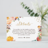 Najaarsbijeenkomst van Floral Pumpkin Gold Wedding Informatiekaartje (Staand voorkant)