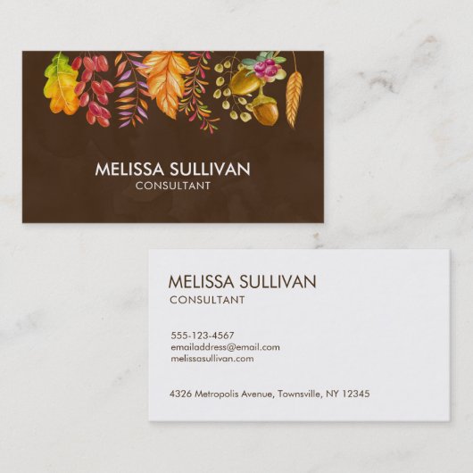 Najaarsbladeren en olierand visitekaartje (Voorkant / Achterkant)