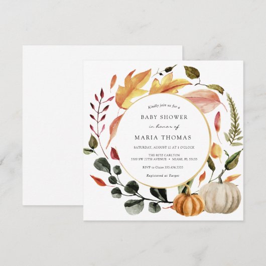 Najaarsbladeren en pompoenBaby shower Kaart (Voorkant / Achterkant)