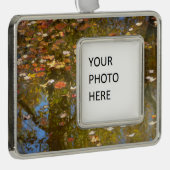 Najaarsbladeren en stroomreflectie op Greenbelt Verzilverd Omlijst Ornament (Rechts)