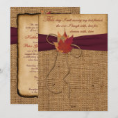 Najaarsbladeren, FAUX Burlap Wedding Invite 2 - Wi Kaart (Voorkant / Achterkant)