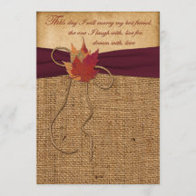Najaarsbladeren, FAUX Burlap Wedding Invite 2 - Wi