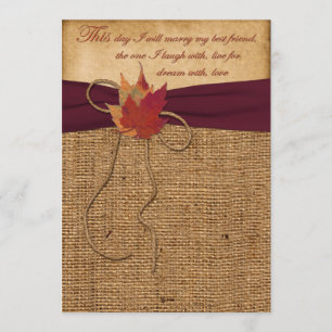 Najaarsbladeren, FAUX Burlap Wedding Invite 2 - Wi Kaart