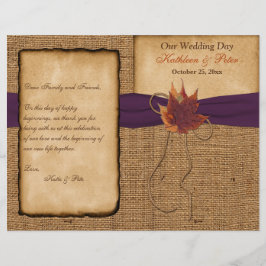 Najaarsbladeren, FAUX Burlap Wedding Program