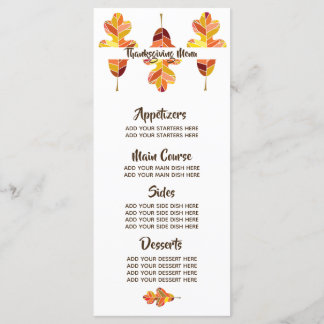 Najaarsbladeren Gepersonaliseerd Thanksgiving eten Menu