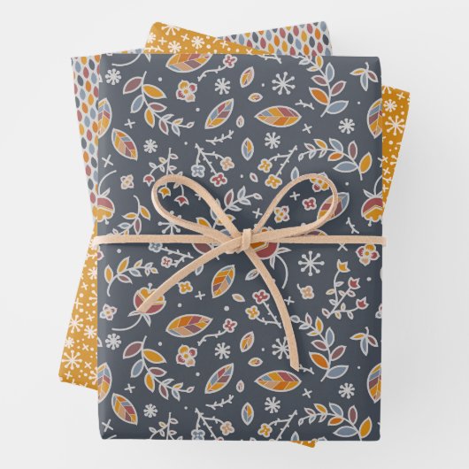 Najaarsbladeren in Blauw en Ochre Inpakpapier Vel (In situ)