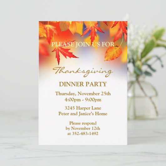 Najaarsbladeren Thanksgiving Partij Uitnodiging (Staand voorkant)