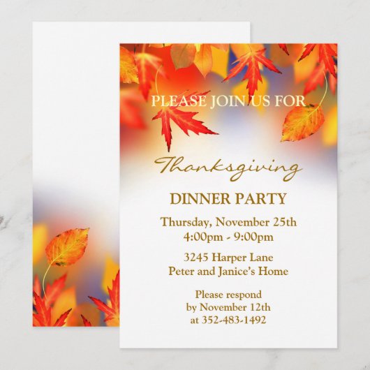 Najaarsbladeren Thanksgiving Partij Uitnodiging (Voorkant / Achterkant)