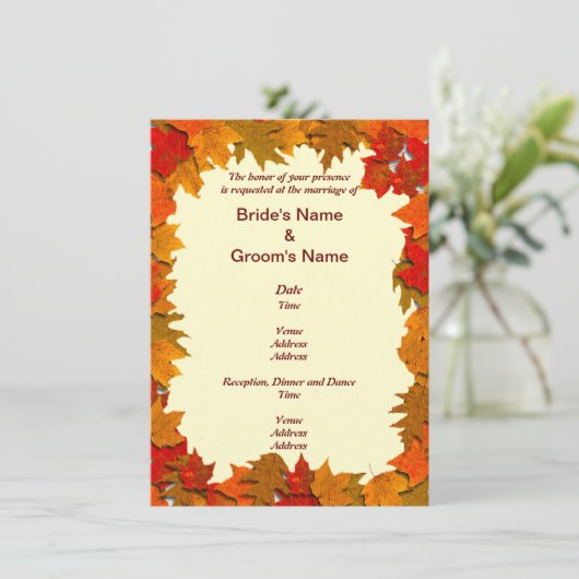 Najaarsbladeren van gele en Oranje huwelijksuitnod Kaart (Staand voorkant)