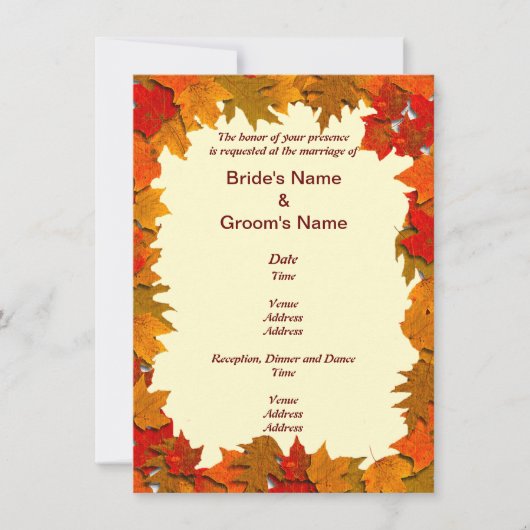 Najaarsbladeren van gele en Oranje huwelijksuitnod Kaart (Voorkant)