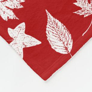 Najaarsbladeren - wit en donkerrood fleece deken