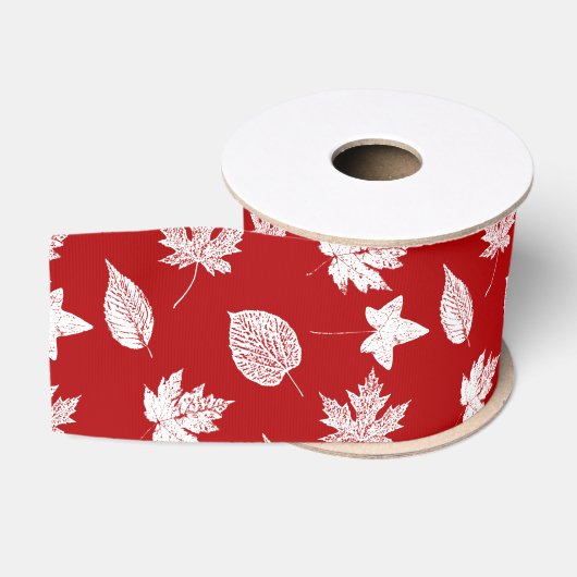 Najaarsbladeren - wit en donkerrood grosgrain lint (Spoel)