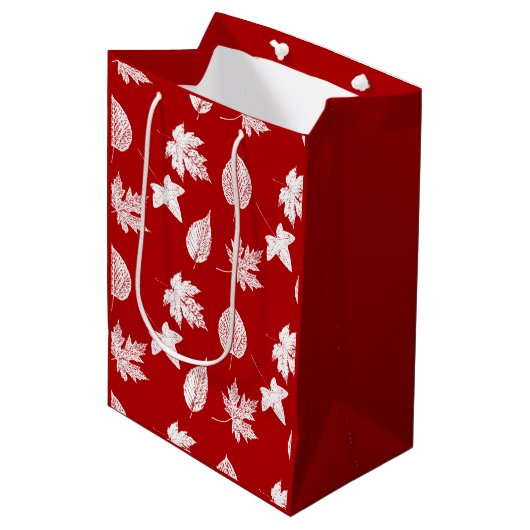 Najaarsbladeren - wit en donkerrood medium cadeauzakje (Voorkant Gekanteld)