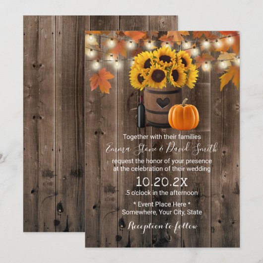 Najaarsbloem en pompoen Rustic Fall Wedding Kaart (Voorkant / Achterkant)