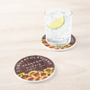 Najaarsbloemen op Wooden Fence Wedding Zandsteen Onderzetter