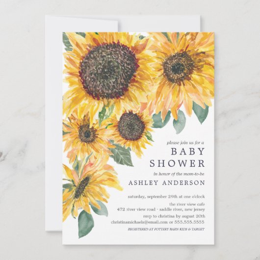 Najaarsbloemen Waterverf Zonnebloemen Baby shower Kaart (Voorkant)