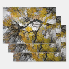 Najaarsboom Geel Grijs Leidt Sky Inpakpapier Vel