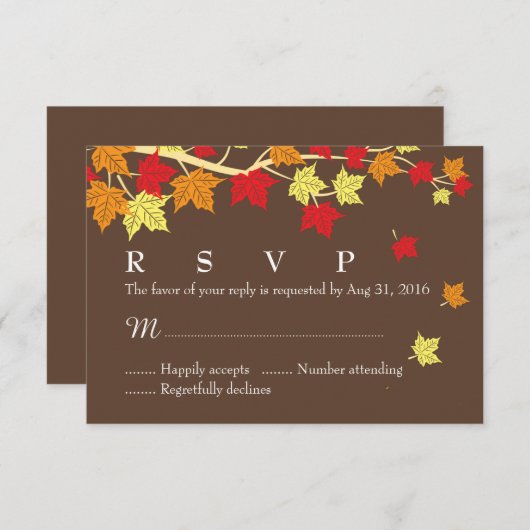 Najaarsbruiloft RSVP-Kaart met maple bladeren die RSVP Kaartje (Voorkant / Achterkant)