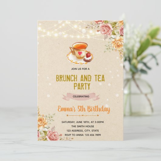 Najaarsbrunch en theeuitnodiging bedankkaart (Staand voorkant)