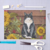 Najaarscat en zonnebloemen op Herfst van Barn Wood Tissuepapier (Craft)