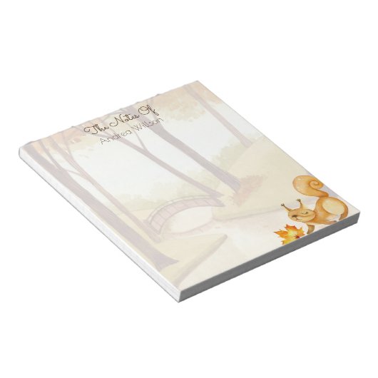 Najaarscène waterverf bos met eekhoorn notitieblok (Schuin)