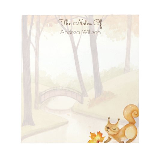 Najaarscène waterverf bos met eekhoorn notitieblok (Voorkant)