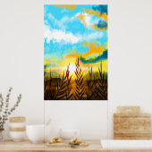 Najaarscenery Wheat Field Sunset Poster (Keuken)