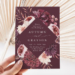 Najaarsdag Romance Burgundy Floral Wedding Kaart<br><div class="desc">Deze trouwuitnodiging bevat een waterverf bloem van dahlias,  tuinlijke rozen,  en pony's in woedend rood,  maron,  wazig roze over de valbladeren met een ruitvormig lijst. Voor meer geavanceerde aanpassing van dit ontwerp,  te klikken gelieve de BUTTON van het TOOL VAN HET ONTWERP BLAUW. Overeenkomende objecten zijn ook beschikbaar.</div>