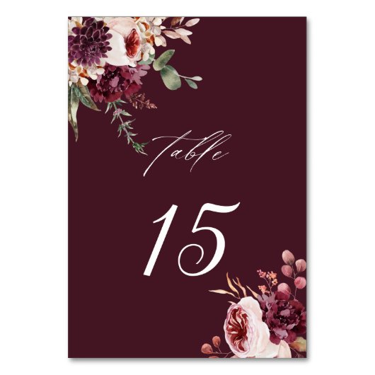 Najaarsdag Romance Burgundy Floral Wedding Kaart (Voorkant)