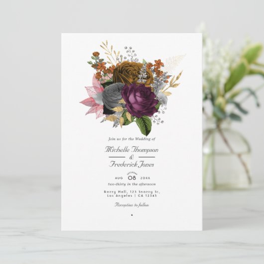 najaarse Herfst Floral QR Code RSVP Weddenschap Kaart (Staand voorkant)