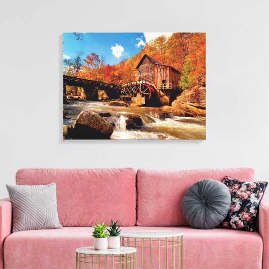 Najaarse watermill canvas afdruk (Insitu (Woonkamer))