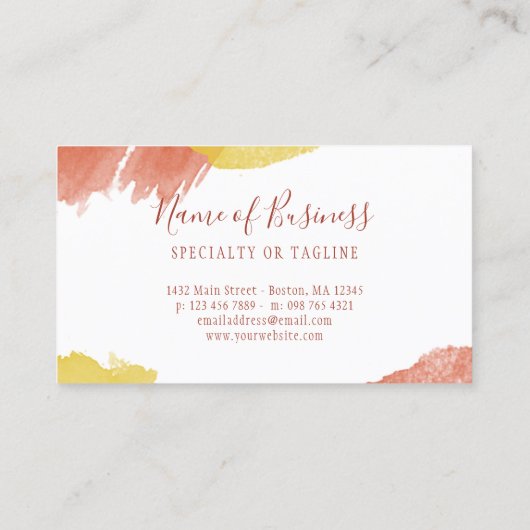 Najaarse Waterverven en prachtig script Visitekaartje (Achterkant)