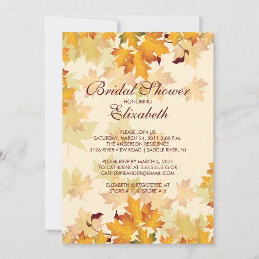Najaarsfalle bladeren Bridal Shower-uitnodiging Kaart (Voorkant)