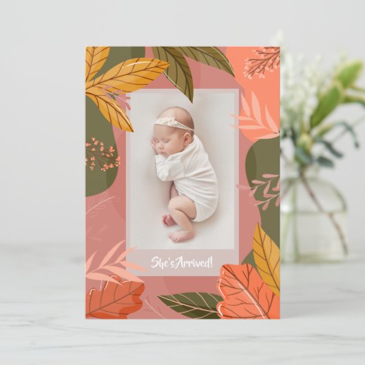 Najaarsfoto foto's van de fall Leaves Birth Announ Feestdagenkaart (Staand voorkant)