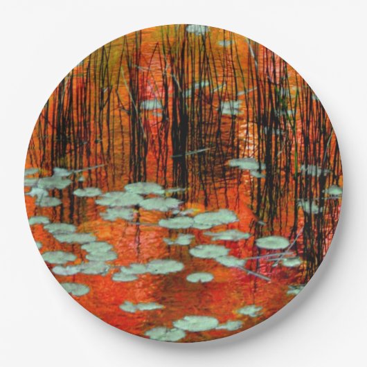 Najaarsfoto van Pond Rustic Fall Weddenschap Papieren Bordje (Voorkant)