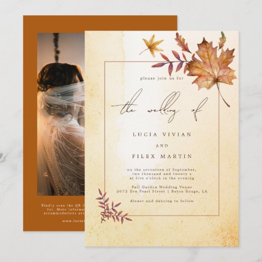 Najaarsfoto Waterverf van Maple Leaf Weddenschap Kaart (Voorkant / Achterkant)