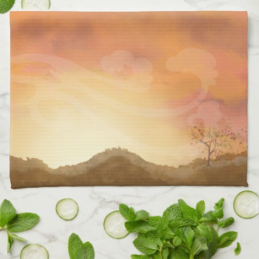 NajaarsHerfst Thanksgiving Scene Kitchen Towel Theedoek (Gevouwen)