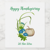 NajaarsHerfst White Pumpkin Floral Thanksgiving Wijn Etiket (Enkel label)