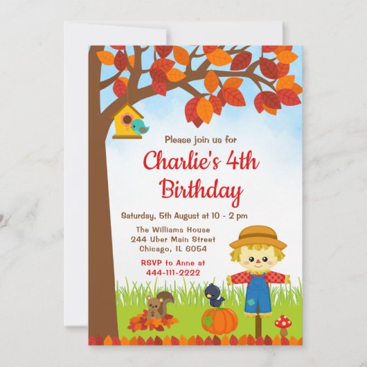 Najaarsjongen Herfst Boy Scarecrow Birthday Kaart (Voorkant)