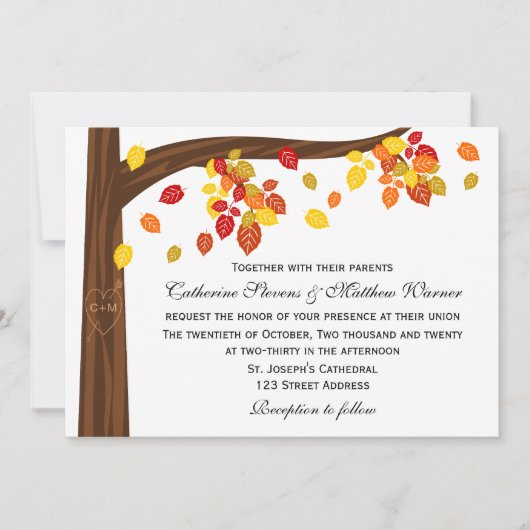 Najaarsjumn Falling Leaves Wedding Kaart (Voorkant)