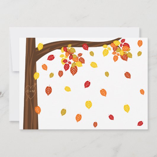 Najaarsjumn Falling Leaves Wedding Kaart (Achterkant)