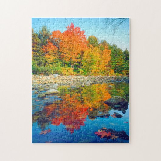 Najaarskleuren die in een stroom in Vermont reflec Legpuzzel (Verticaal)