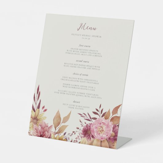 Najaarsmenu Herfst pomkin en Wildbloemen Reclamebord Met Voetstuk (Voorkant)