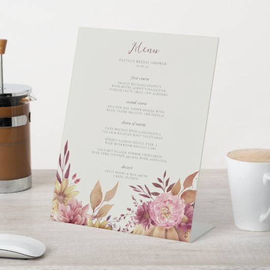 Najaarsmenu Herfst pomkin en Wildbloemen Reclamebord Met Voetstuk (Insitu)