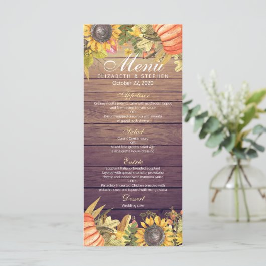 Najaarsmenu van de bruiloft Maple Leaves Pumpkin S Menu (Staand voorkant)