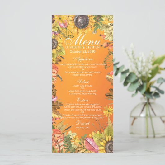 Najaarsmenu van de bruiloft Maple Leaves Pumpkin S Menu (Staand voorkant)