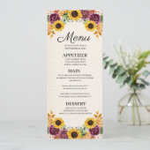 Najaarsmenu Zonnebloem Floral Wedding Kaart (Staand voorkant)