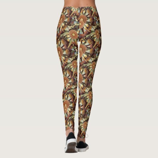 Najaarspatroon met eucalyptus en waterspatroon leggings (Achterkant)